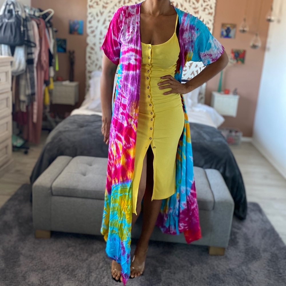 Tie Dye Kimono Dress Combo